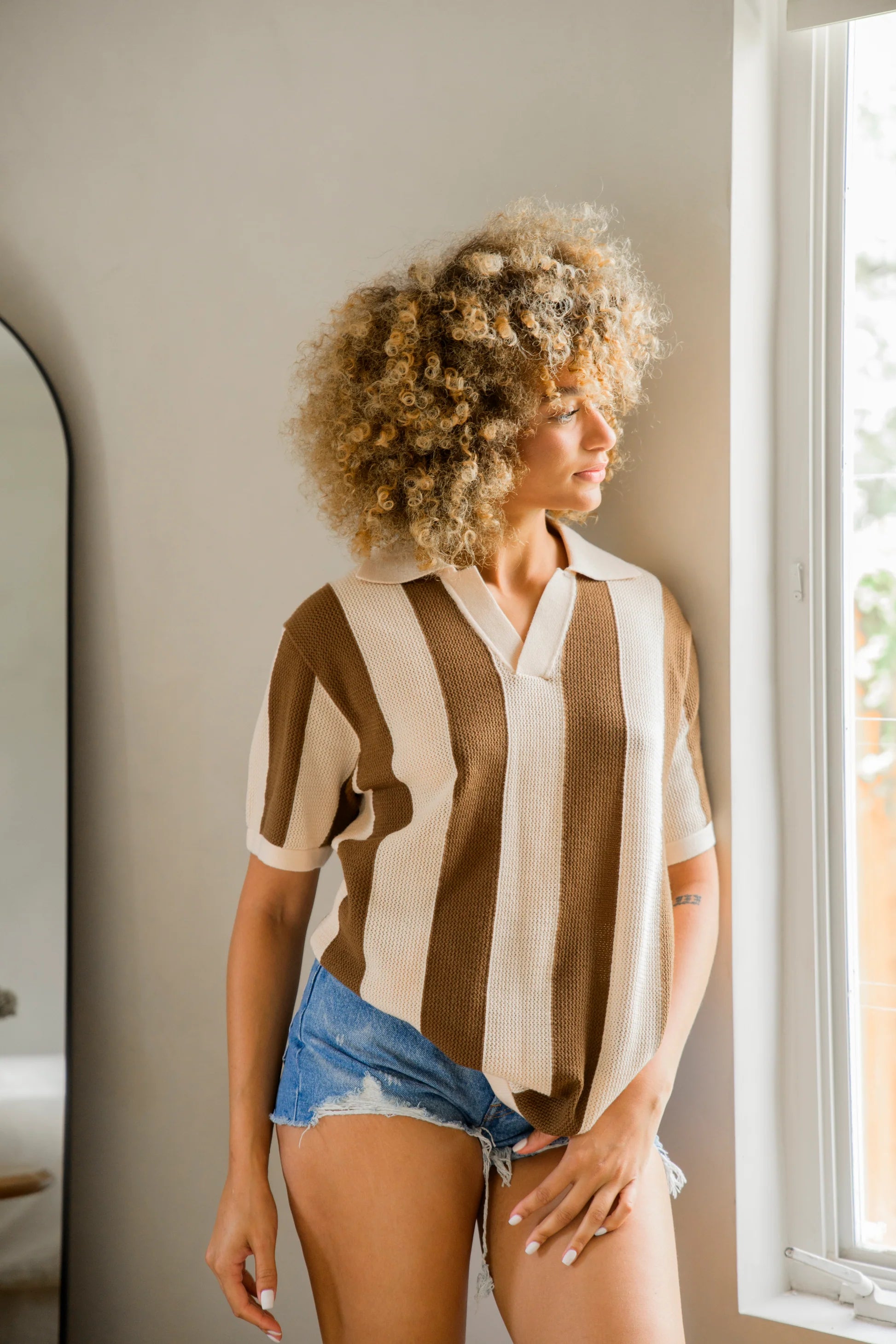 Mavrans Brown Stripe Knit Polo
