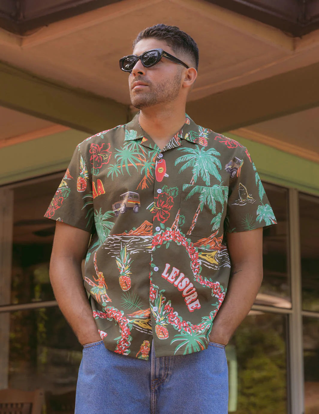 DUVIN PALM LEISURE STRECH BUTTONUP