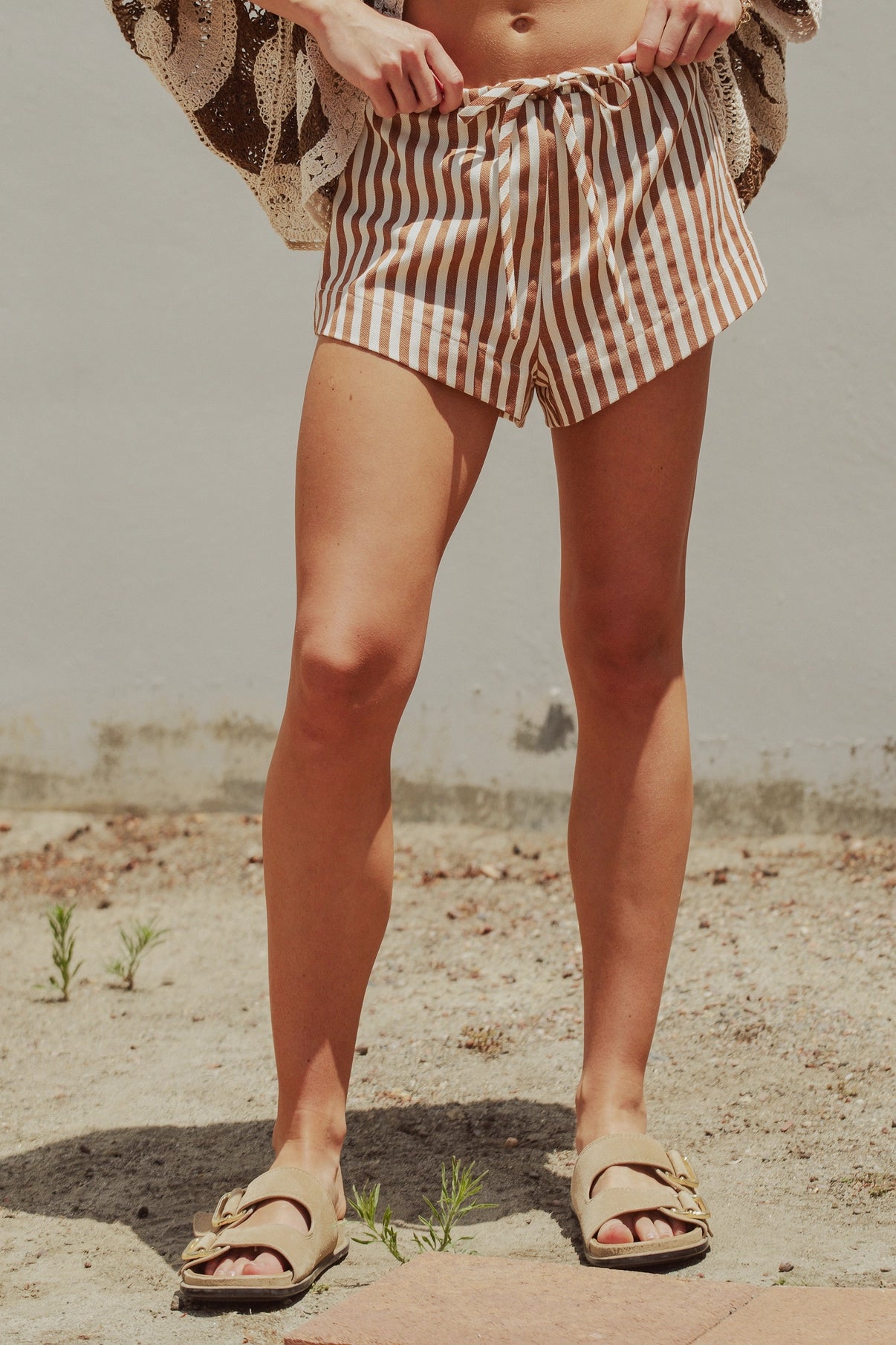 Retro Striped Side-Button Lounge Shorts