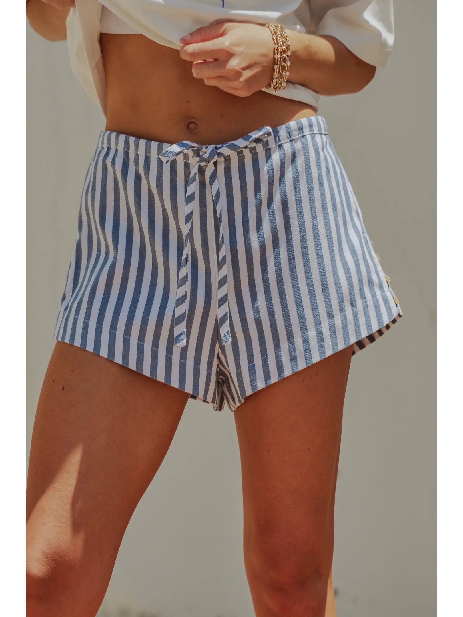 Retro Striped Side-Button Lounge Shorts